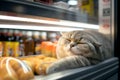 Scottish Fold cat sleep inside refrigerator. Royalty Free Stock Photo