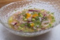 Close up view sea bass ceviche served