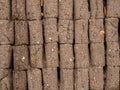 Close-up view of a section of a poorly build adobe bricks wall Royalty Free Stock Photo