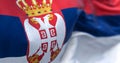 Close-up view of the Serbia national flag waving in the wind Royalty Free Stock Photo