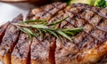 Close up view on serving of marinated grilled rib eye steak with baked potatoes and vegetables Royalty Free Stock Photo