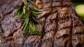 Close up view on serving of marinated grilled rib eye steak with baked potatoes and vegetables Royalty Free Stock Photo