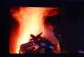 Close up view of set of nice view of burning wood in fire place. Royalty Free Stock Photo