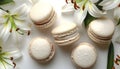 Beige macarons and lilies Royalty Free Stock Photo