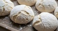 Freshly baked rustic bread rolls covered in flour Royalty Free Stock Photo