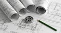 Architectural Blueprints and Engineering Components on Detailed Drawings image photo Royalty Free Stock Photo
