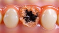 Close-up view of a severely decayed tooth showing extensive damage Royalty Free Stock Photo