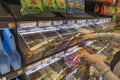 Close up view of shelves with natural goodies. Food and health concept. Sweden.