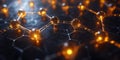 Close-up view of shining molecular structures on a dark surface highlighting intricate connections and modern