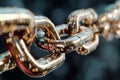 Close-up view of shiny digital chain featuring binary code representing blockchain technology and data security Royalty Free Stock Photo