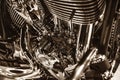 Close up view of a shiny motorcycle engine. Macro Royalty Free Stock Photo