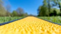 Close up yellow line marking on grassy path
