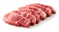 Raw Beef Slices on White Background