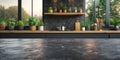 A close-up view of a sleek black countertop in a modern kitchen Royalty Free Stock Photo