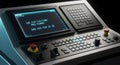 Close-up of modern control panel with digital screen displaying CNC code Royalty Free Stock Photo