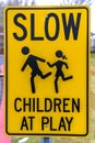 Close up view of Slow Children At Play sign Royalty Free Stock Photo