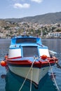 Extreme Close-up View of a Small Fishing Vessel in the Port of Symi Greece