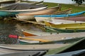 Close up view of small rowing boats on beach