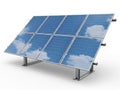 A close-up view of a solar panel array with a clear blue sky and fluffy clouds in the background isolated on white background Royalty Free Stock Photo