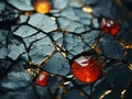 a close up view of some red stones on a cracked surface