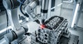 Robotic Arm Performing Precision Laser Welding on Engine Block in Industrial Setting automation Royalty Free Stock Photo