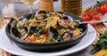 Close up view of spaghetti alle vongole clams Royalty Free Stock Photo