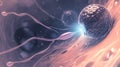 A close-up view of sperm cells approaching an egg, showcasing the intricate processes of fertilization and reproduction Royalty Free Stock Photo