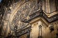 Close up view of St Vitus Cathedral gothic facade in Prague