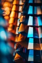 a close up view of a stack of colorful metal objects