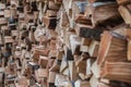 Close up view of a stack of firewood. Chopped logs ready for winter. Background texture. Royalty Free Stock Photo