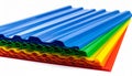 Close-up Stack of Vibrant Corrugated Plastic Sheets in Rainbow Colors image photo Royalty Free Stock Photo