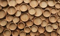 close-up view stack wooden bowls, varying in size and shape, arranged in visually appealing pattern. Royalty Free Stock Photo