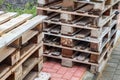 Close up view of a stack of wooden pallets