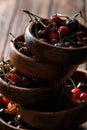 close-up view of stacked bowls with fresh ripe cherries Royalty Free Stock Photo