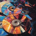 Close-up of stacked CDs with radiant reflections Royalty Free Stock Photo