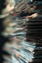 Close up view of stacked white paper sheets in an office workspace during daylight hours Royalty Free Stock Photo