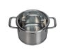 Close-up view of stainless steel cookware pot with glass lid isolated on white background. Royalty Free Stock Photo