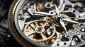 Close-up view of stainless steel watch mechanism