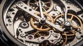 Close-up view of stainless steel watch mechanism