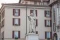 Close up view of statue Bell`Italia in Piazza della Loggia, Brescia, Lombardy, Italy