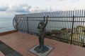 Close up view of statue of Bishop Albert Kee on Atlantic Ocean background. Key West, Florida.