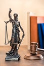 Close-up view of statue of lady justice and mallet Royalty Free Stock Photo