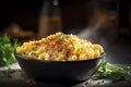 A close-up view of a steaming hot bowl of creamy macaroni and cheese.Â 