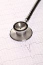 Close up view of stethoscope on electrocardiogram background. Royalty Free Stock Photo