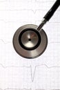Close up view of stethoscope on electrocardiogram background. Royalty Free Stock Photo