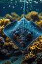 Majestic Stingray Underwater: Close-up of a Dark Stingray in Vibrant Coral Reef Royalty Free Stock Photo
