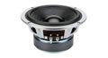 Close-up view of a subwoofer speaker with a black and silver frame Royalty Free Stock Photo