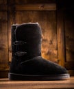 CLose up view of suede black boot.