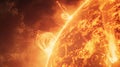 Close up view of the sun highlighting explosive plasma eruptions and intense solar activity Royalty Free Stock Photo