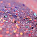 A close-up view of a surface covered with multicolored glitter and sequins. The Royalty Free Stock Photo